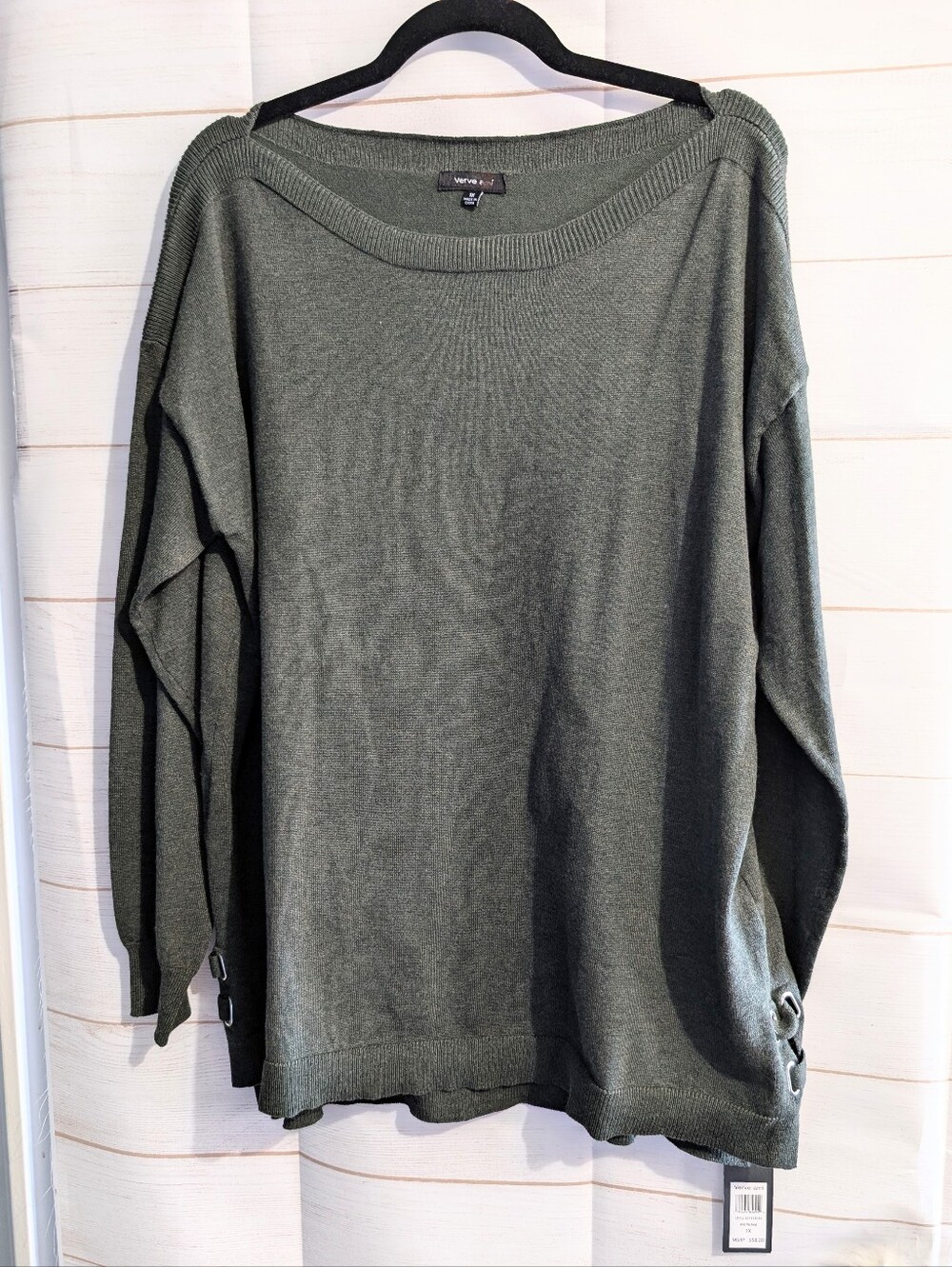 Nwt Verve Ami Deep Forest Green Boatneck Medium Knit Sweater Size 1X